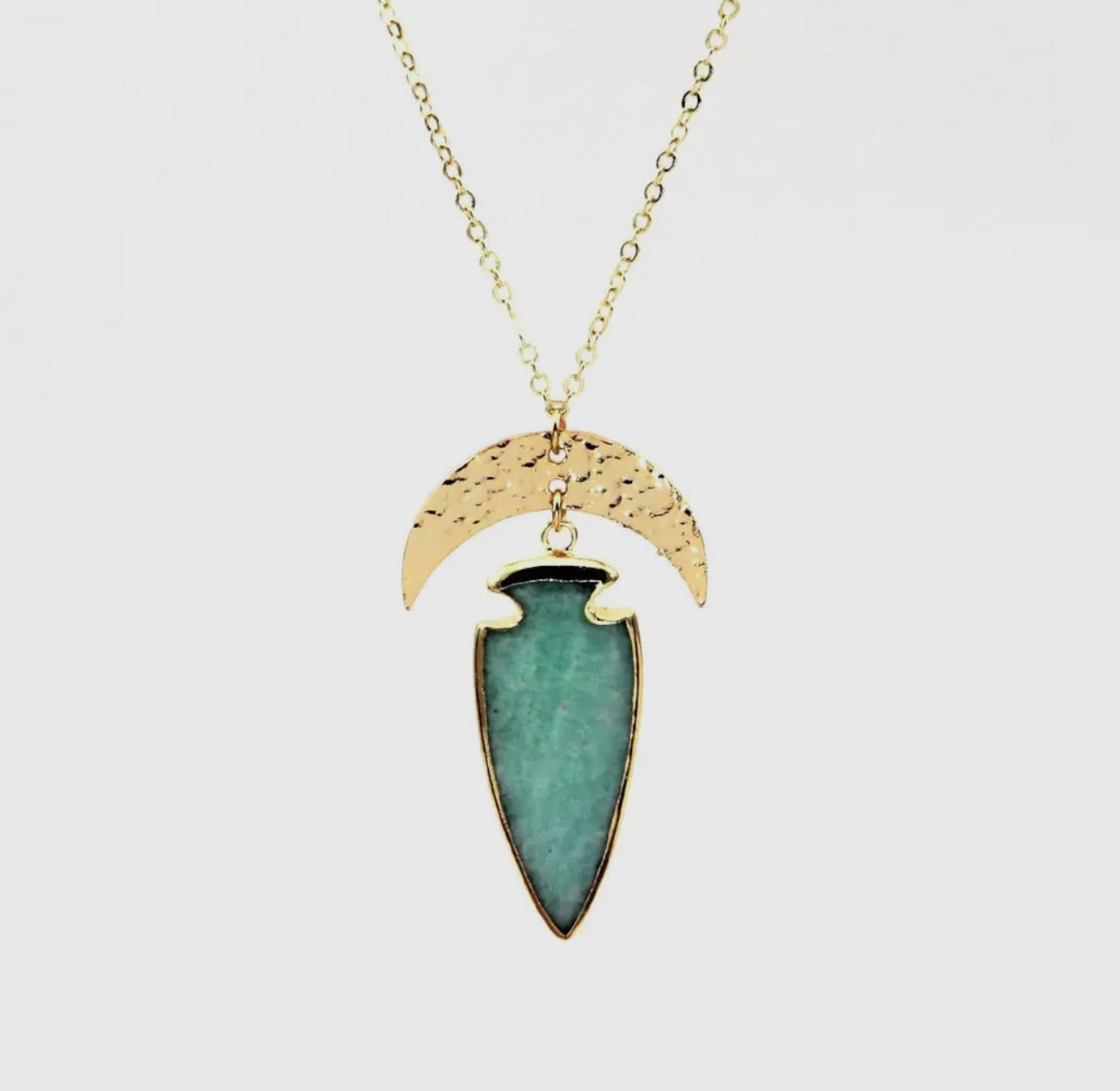 Crescent Moon Long Necklace with Amazonite Arrowhead