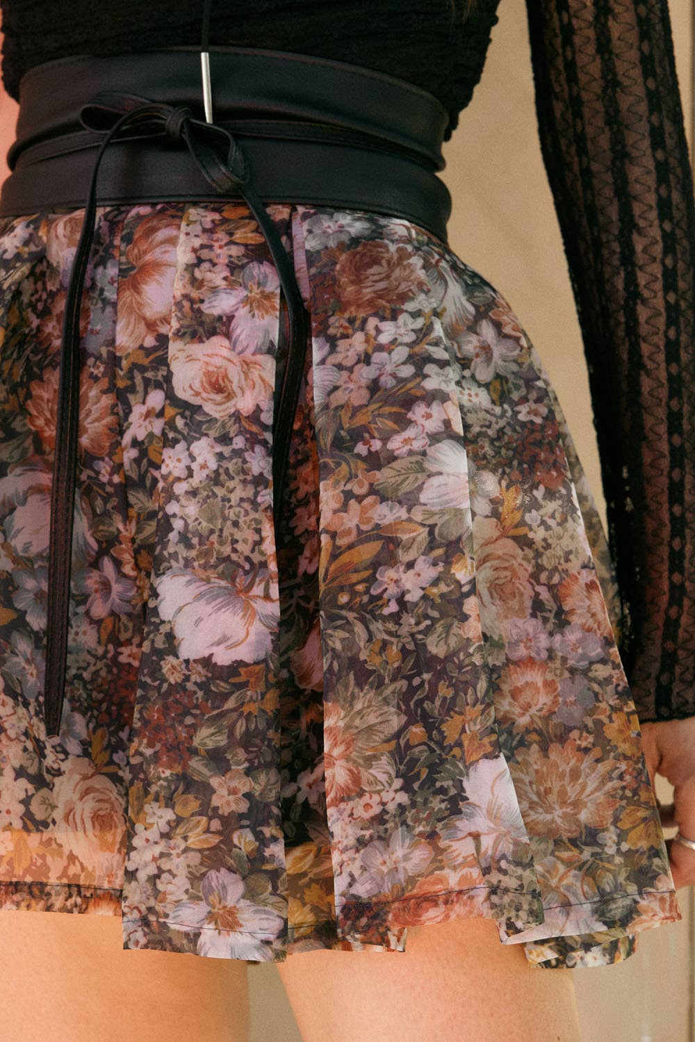 Floral Organza Pleated Mini Skort