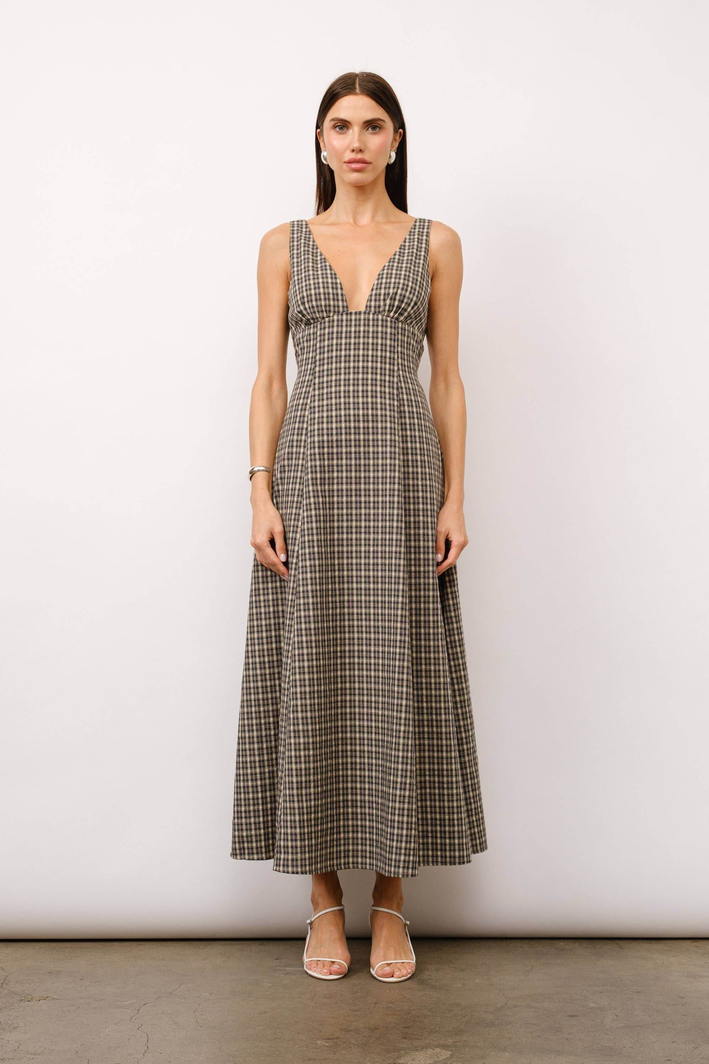 Augustine Sleeveless V-neck Godet Skirt Plaid Maxi Dress - SAUVAGE ZSA™