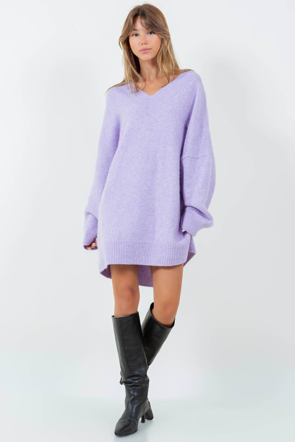 Oversized V-Neck Fuzzy Knitted Sweater - SAUVAGE ZSA™