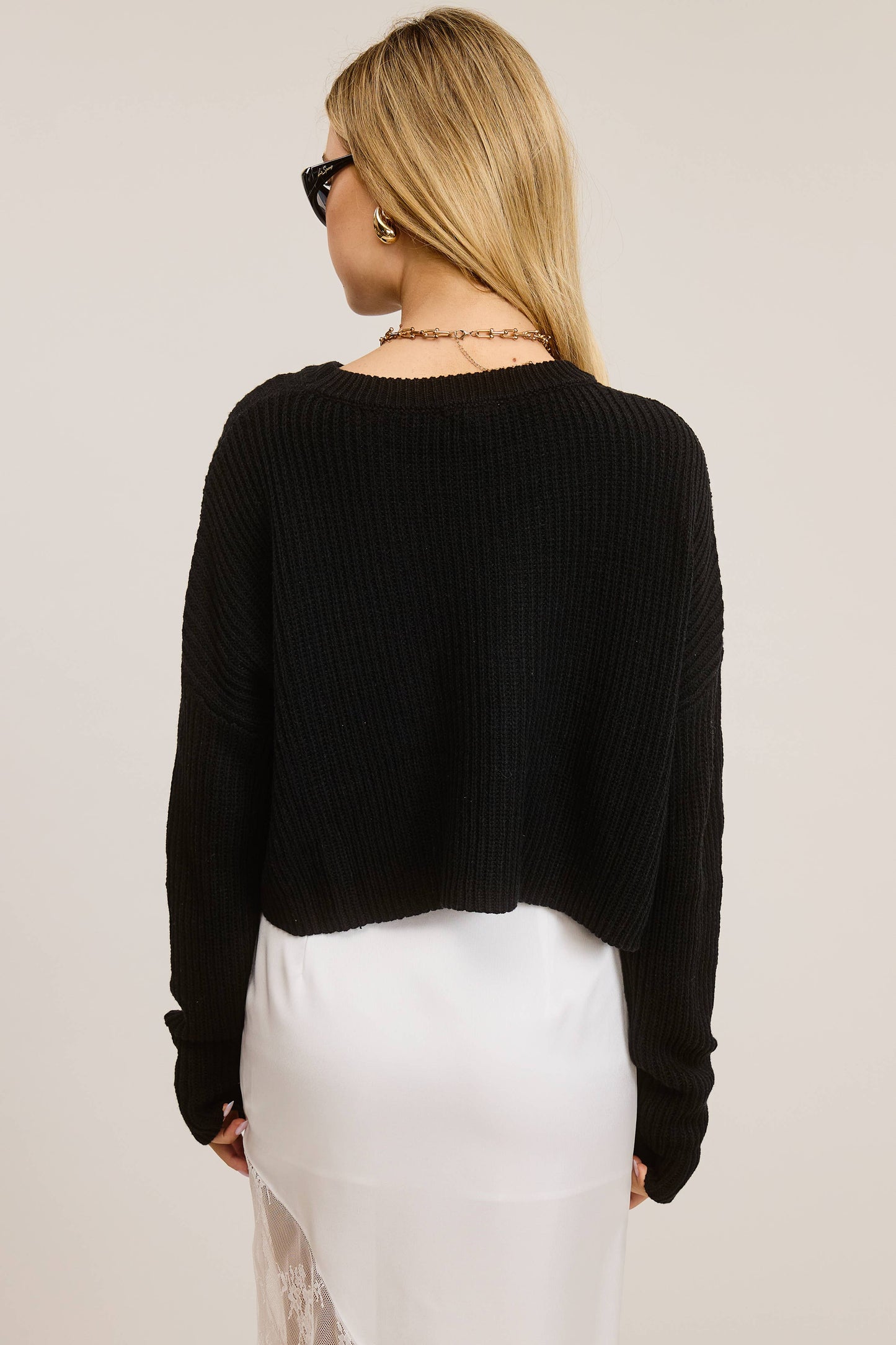 ASYMMETRICAL HEM LONG SLEEVE KNIT TOP