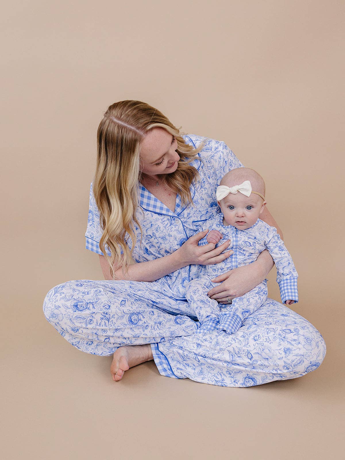 Baby Bamboo Zip Romper Footie & Mittens - Mommy and Me Blue Flowers