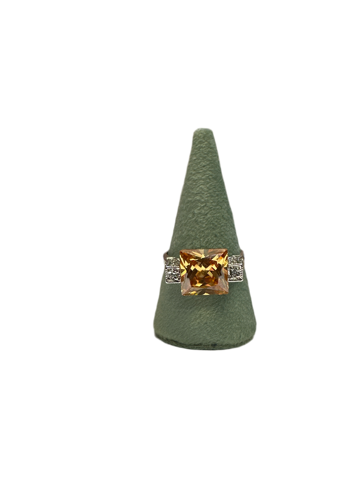 Stunning Princess Cut Gemstone Ring with Inlaid Crystals and .925 Sterling Silver Band - Size 9