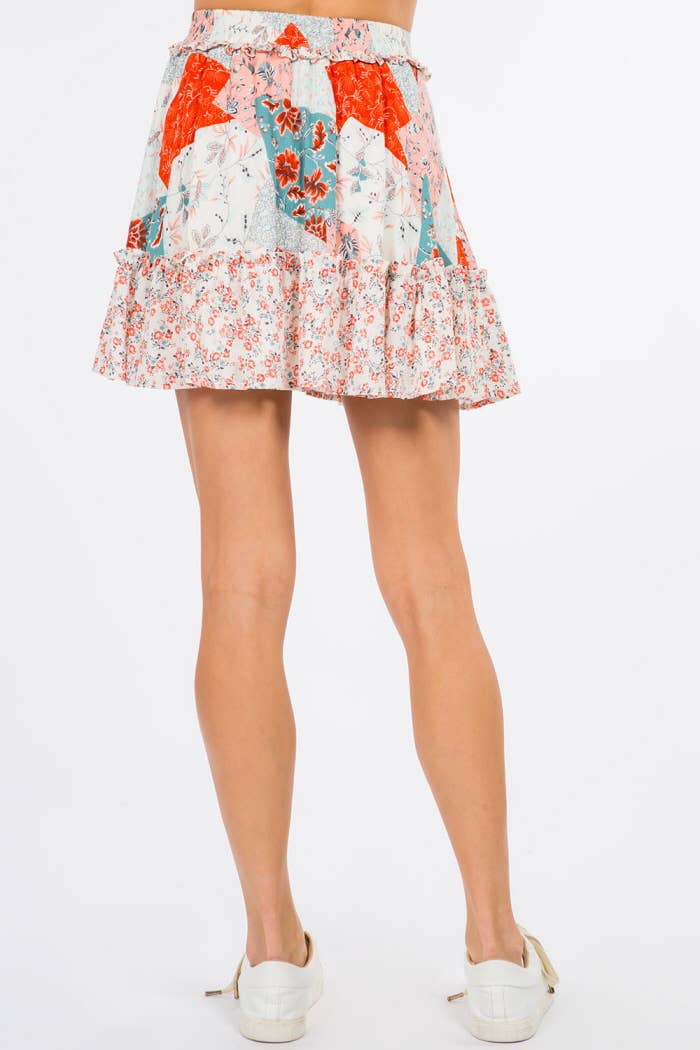 Mix Print Ruffle Skirt