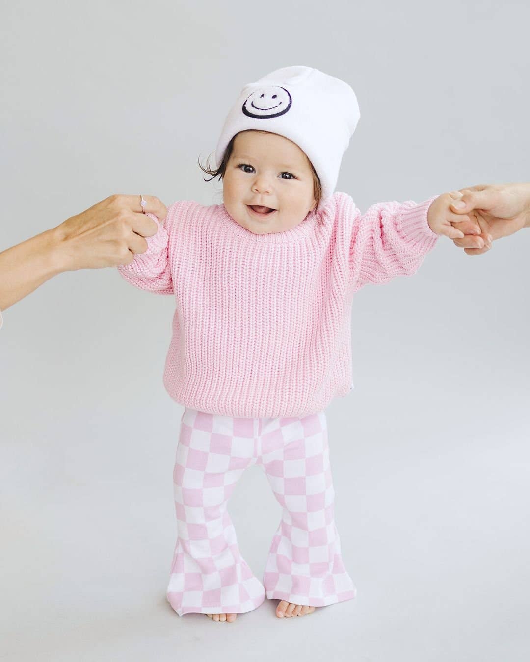 Kids Checkered Pink Flare Pants