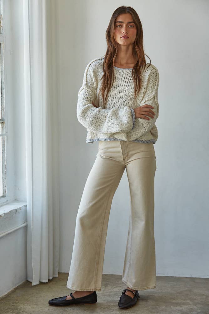 Bohemian Knit Capsule Sweater With Contrast Hems & Wide Sleeves