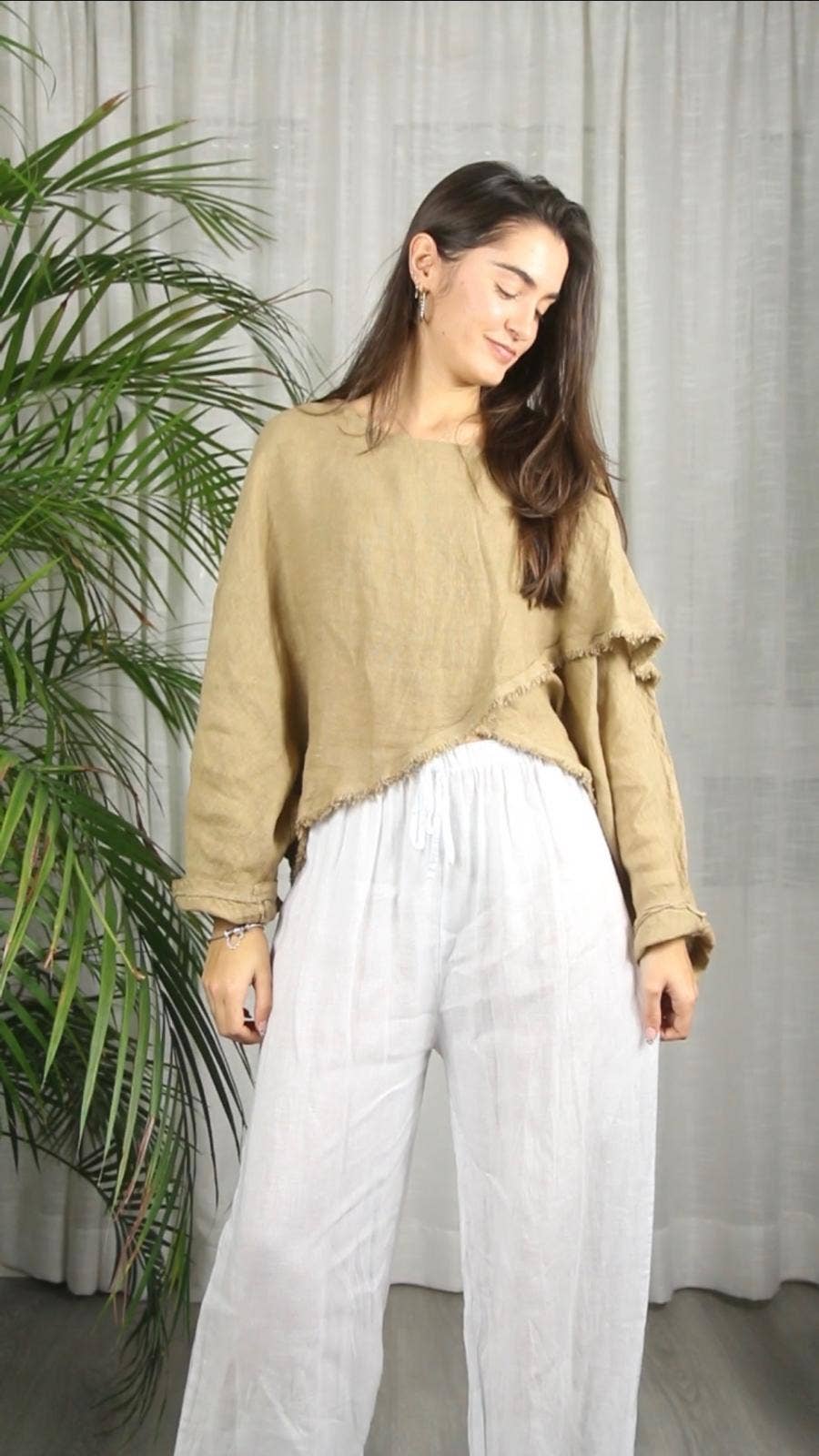 Bohemian Earth Toned Italian Linen Blouse