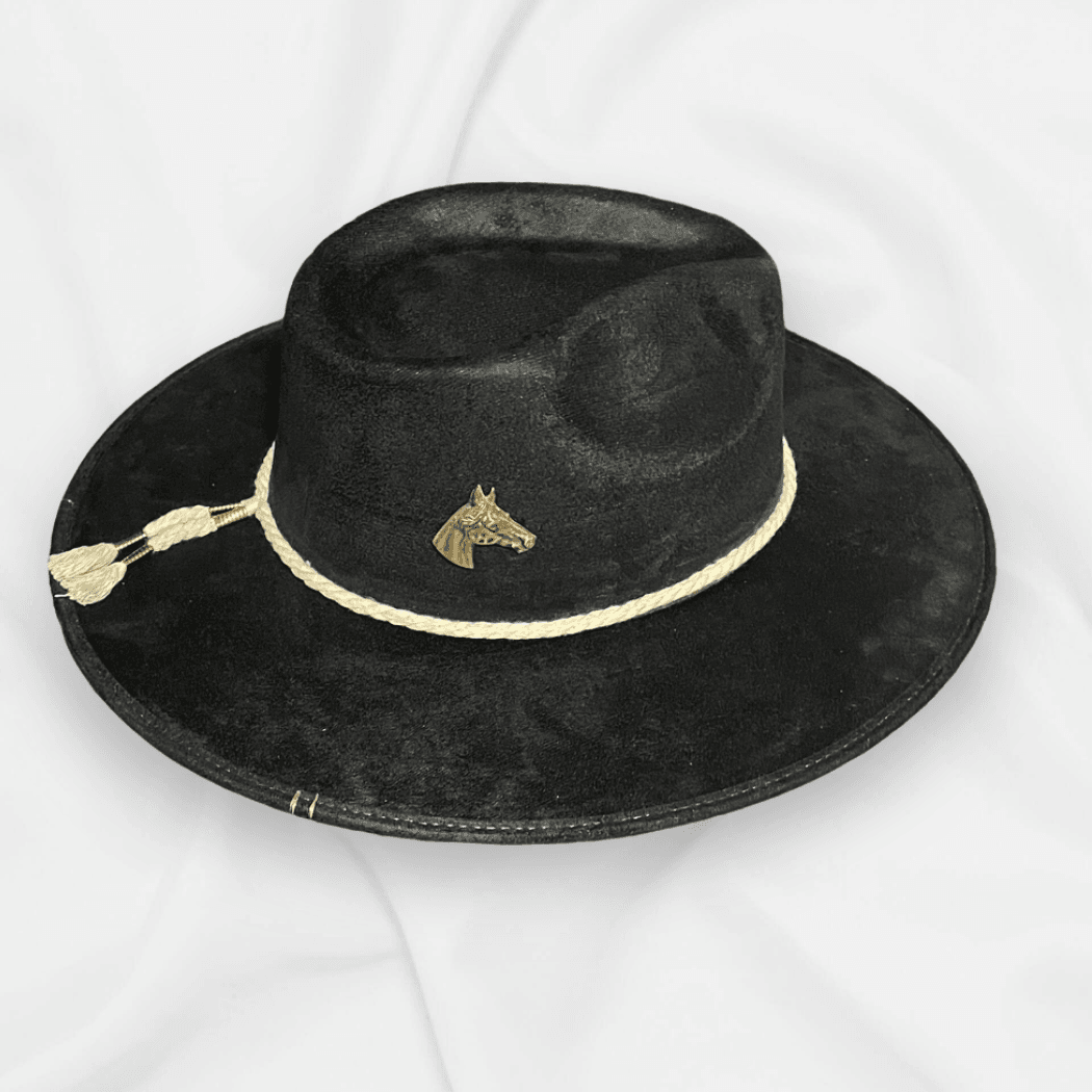 Vegan Suede Cowboy Hat with Vintage Horse Pin & Coastal Rope Band - SAUVAGE ZSA™