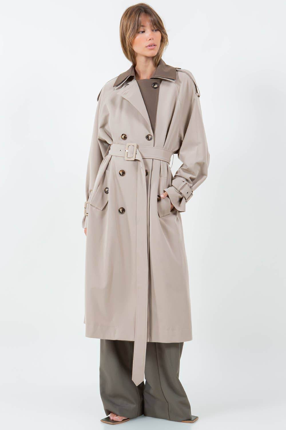 CONTRAST DOUBLE BREASTED TRENCH COAT - SAUVAGE ZSA™
