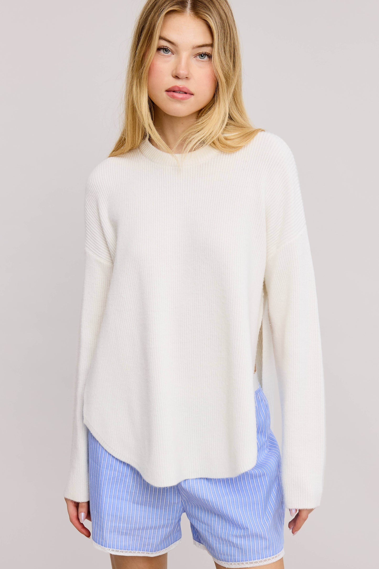 Cozy Knit Sweater with Dual Side Slit - SAUVAGE ZSA™