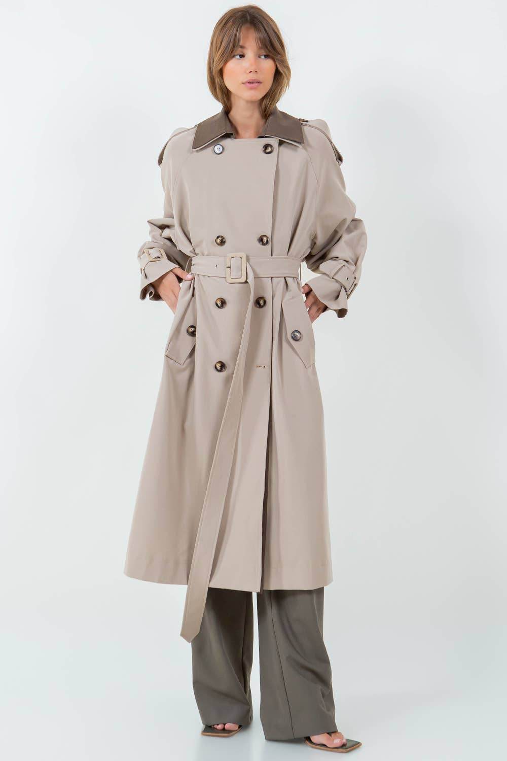 CONTRAST DOUBLE BREASTED TRENCH COAT - SAUVAGE ZSA™