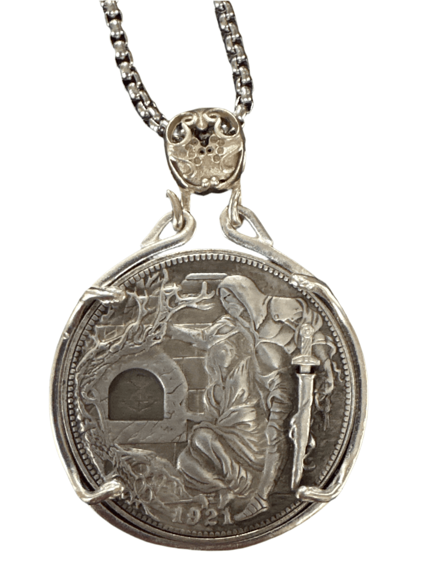 1921 Holy Grail Coin Necklace with Moveable Mechanism and Sword - SAUVAGE ZSA™
