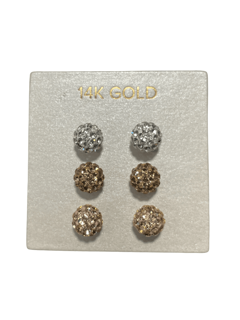 3 Pack Sparkling 14K Gold Stud Earrings - SAUVAGE ZSA™