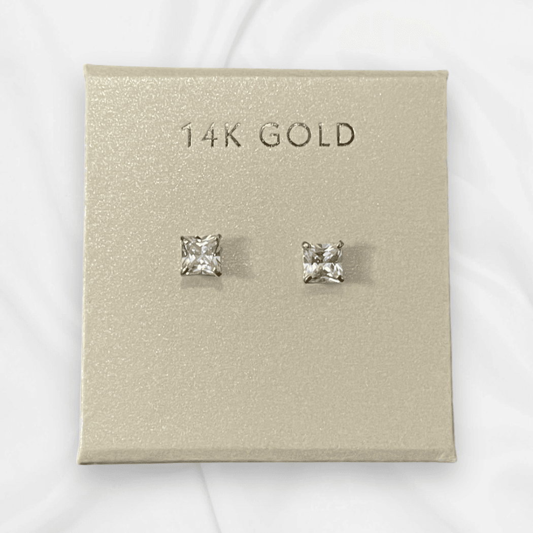 14K Gold Petite Princess Cut Square Earrings - SAUVAGE ZSA™