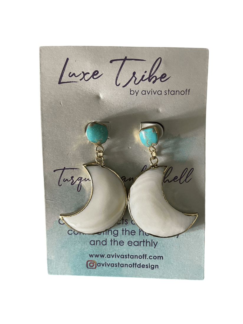 Turquoise & Half Moon Shell Dangle Earrings - SAUVAGE ZSA™