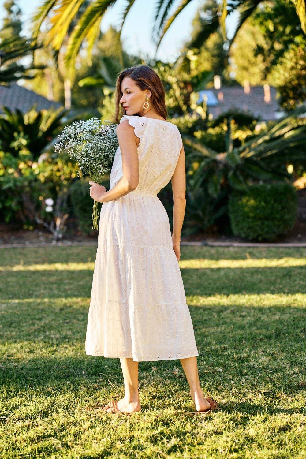 Darling Lined White Ruffle Midi Dress - SAUVAGE ZSA™