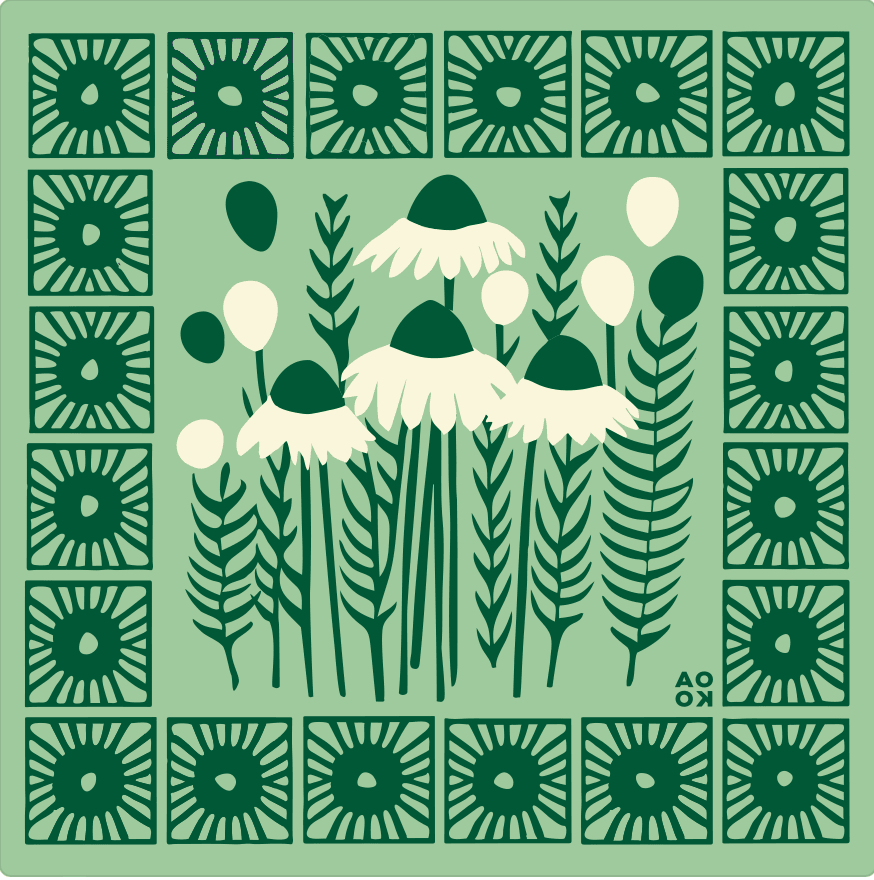 100% Cotton Bandana - Coneflower aka Echinacea (Green) - SAUVAGE ZSA™