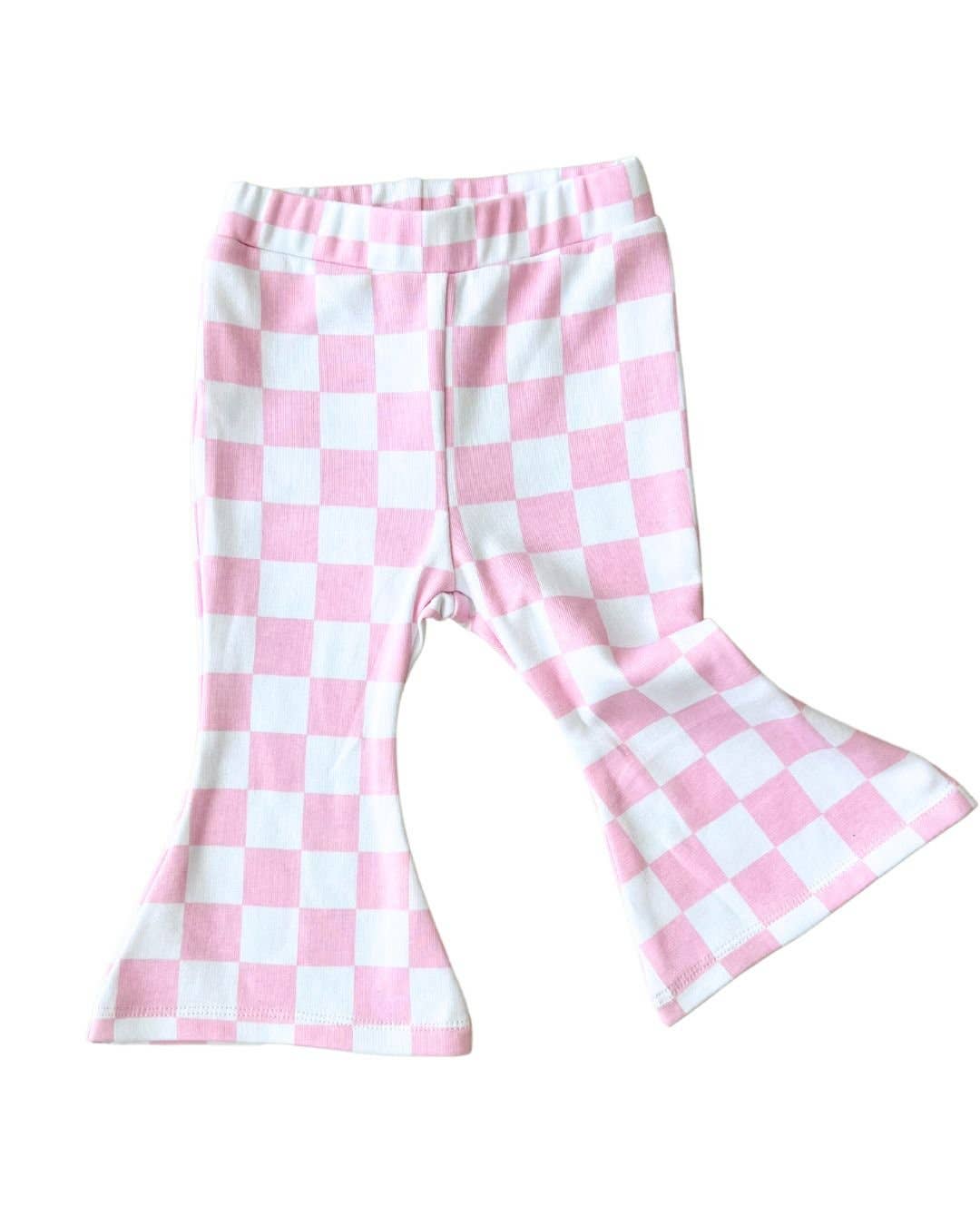 Kids Checkered Pink Flare Pants