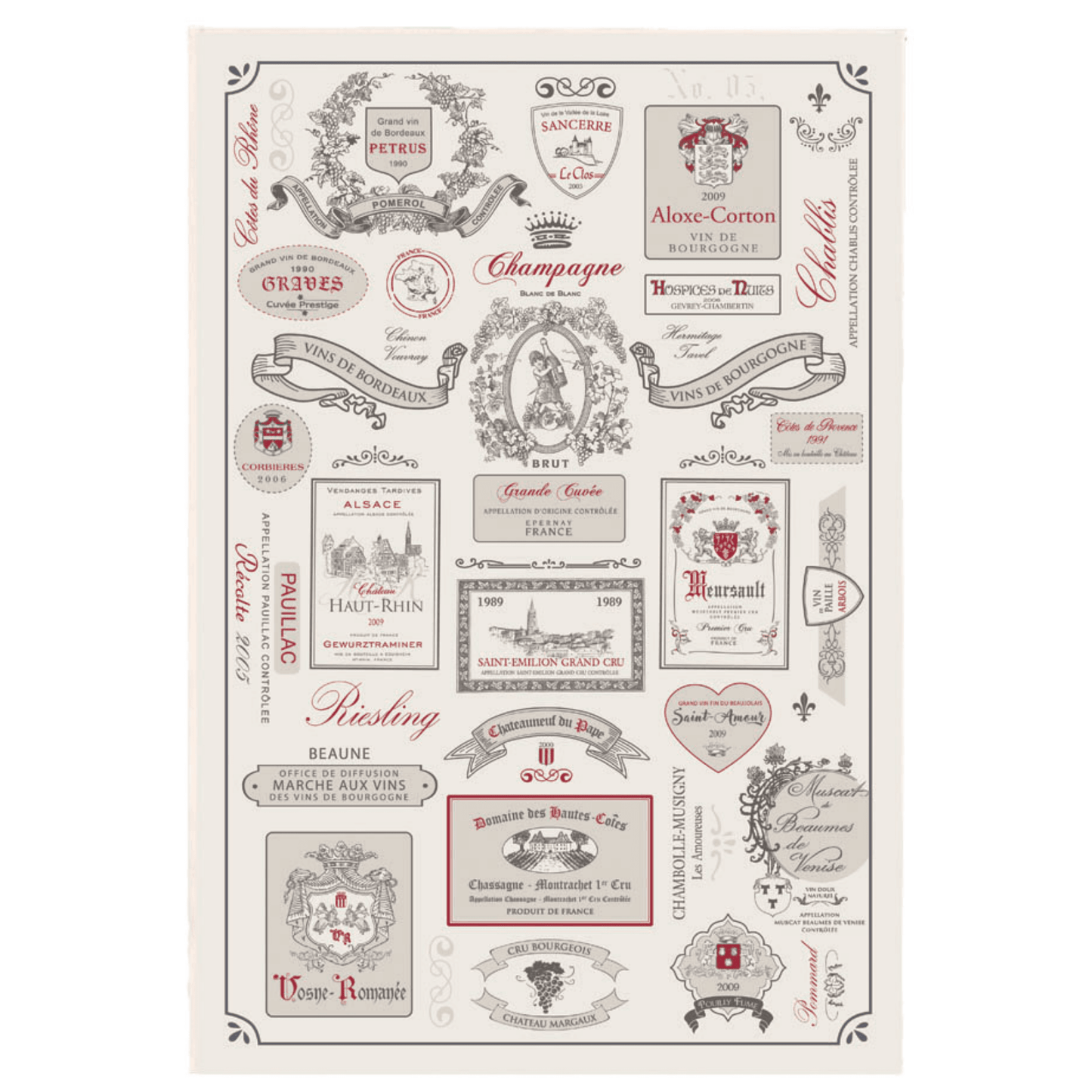 French Wines Labels Tea Towels - SAUVAGE ZSA™