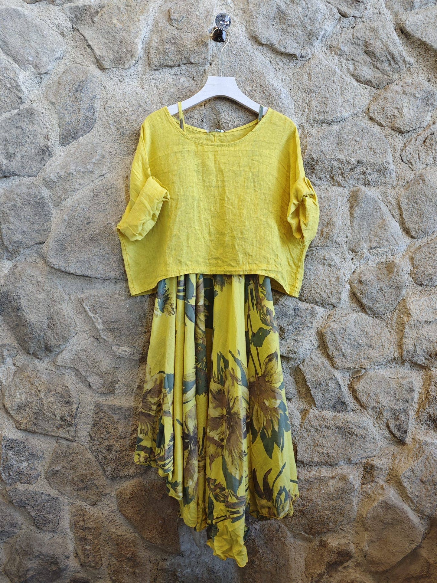 Floral 2-piece Dress Set 100% Italian Linen