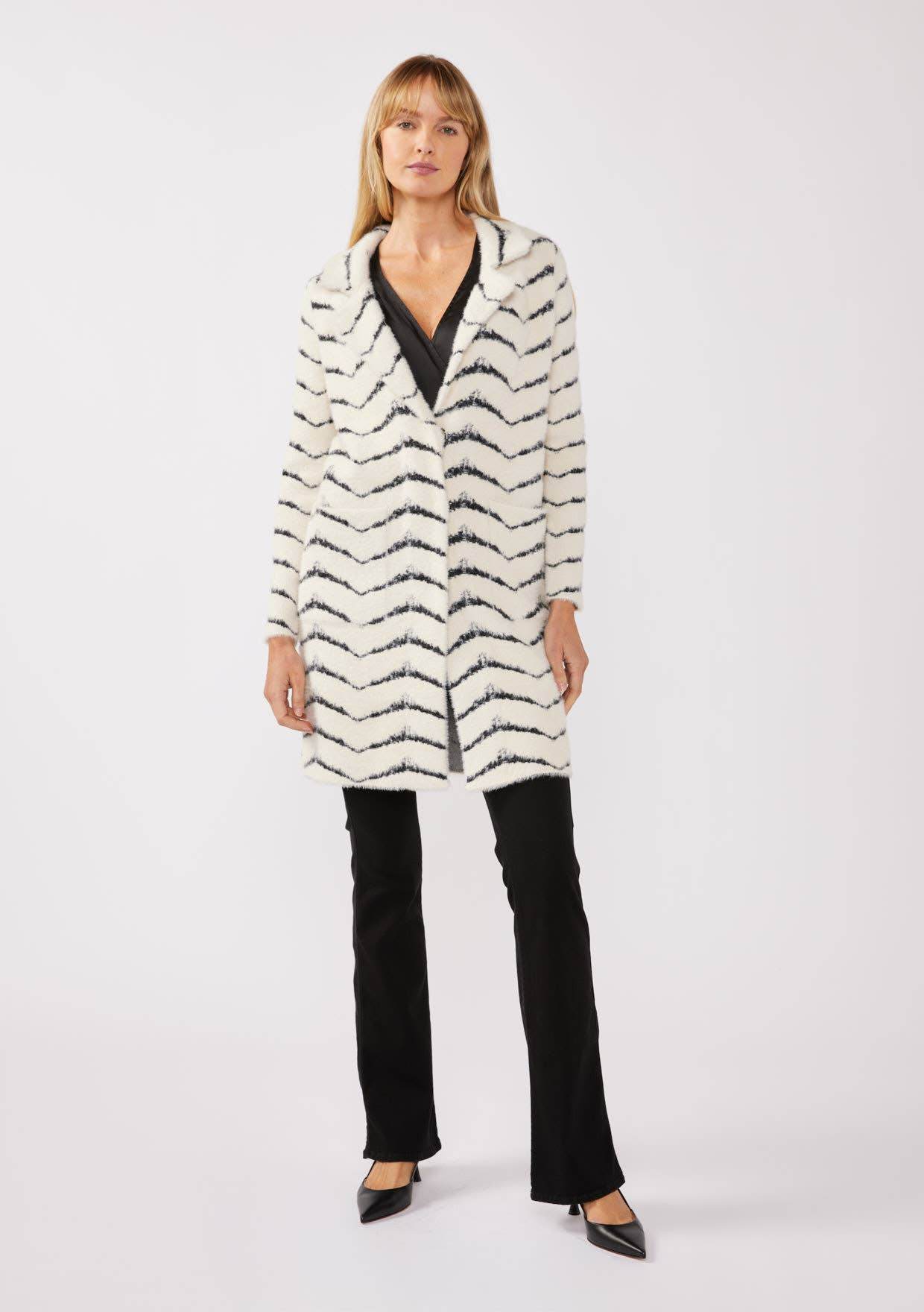Fuzzy Chevron Jacquard Button Front Cardigan - SAUVAGE ZSA™