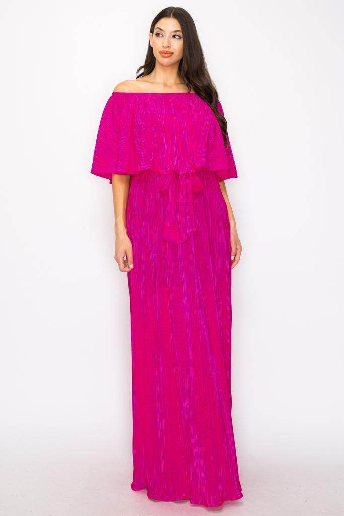 Pleated Off the Shoulder Maxi Dress - SAUVAGE ZSA™