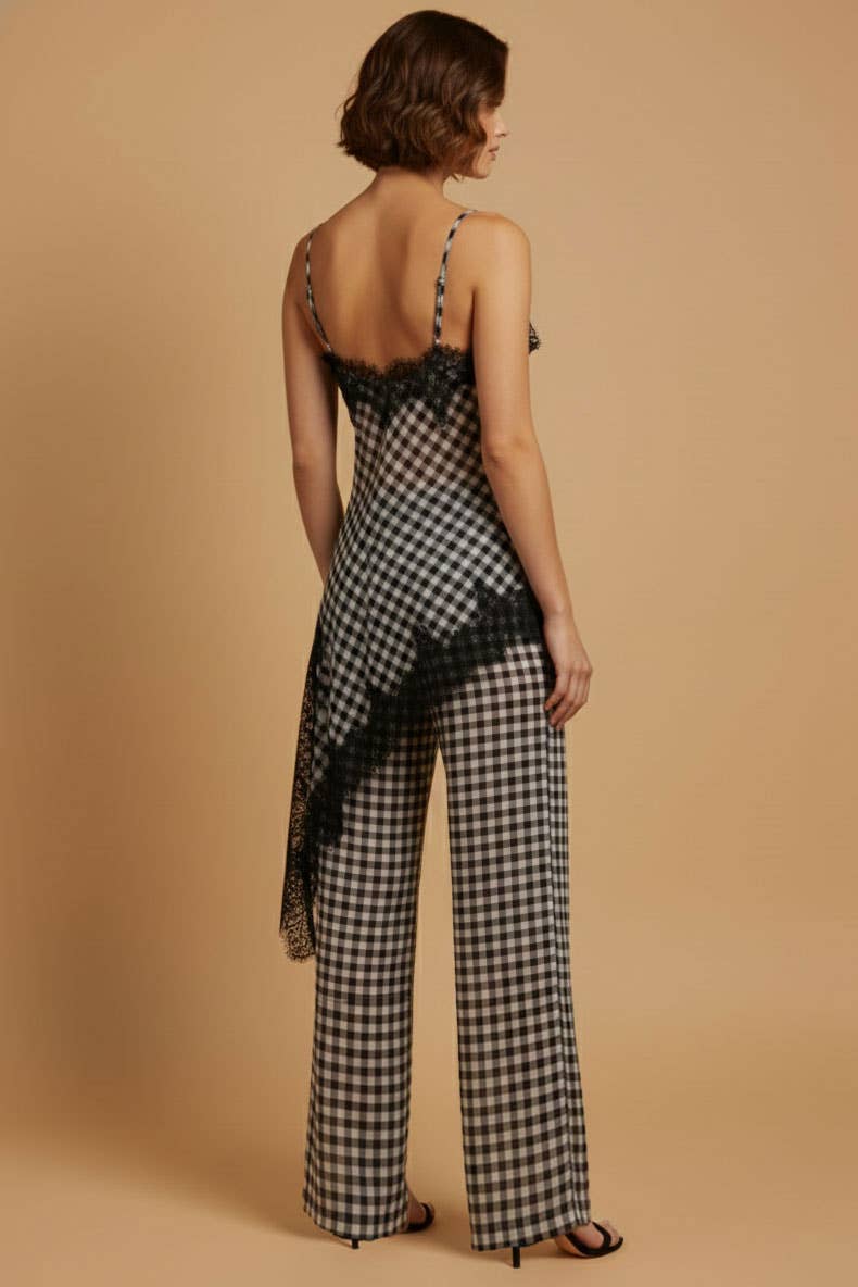 Gingham Lace Trim Cami and Pant Set
