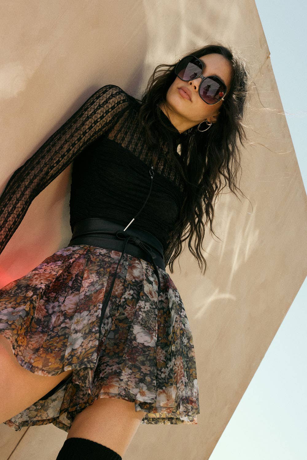 Floral Organza Pleated Mini Skort
