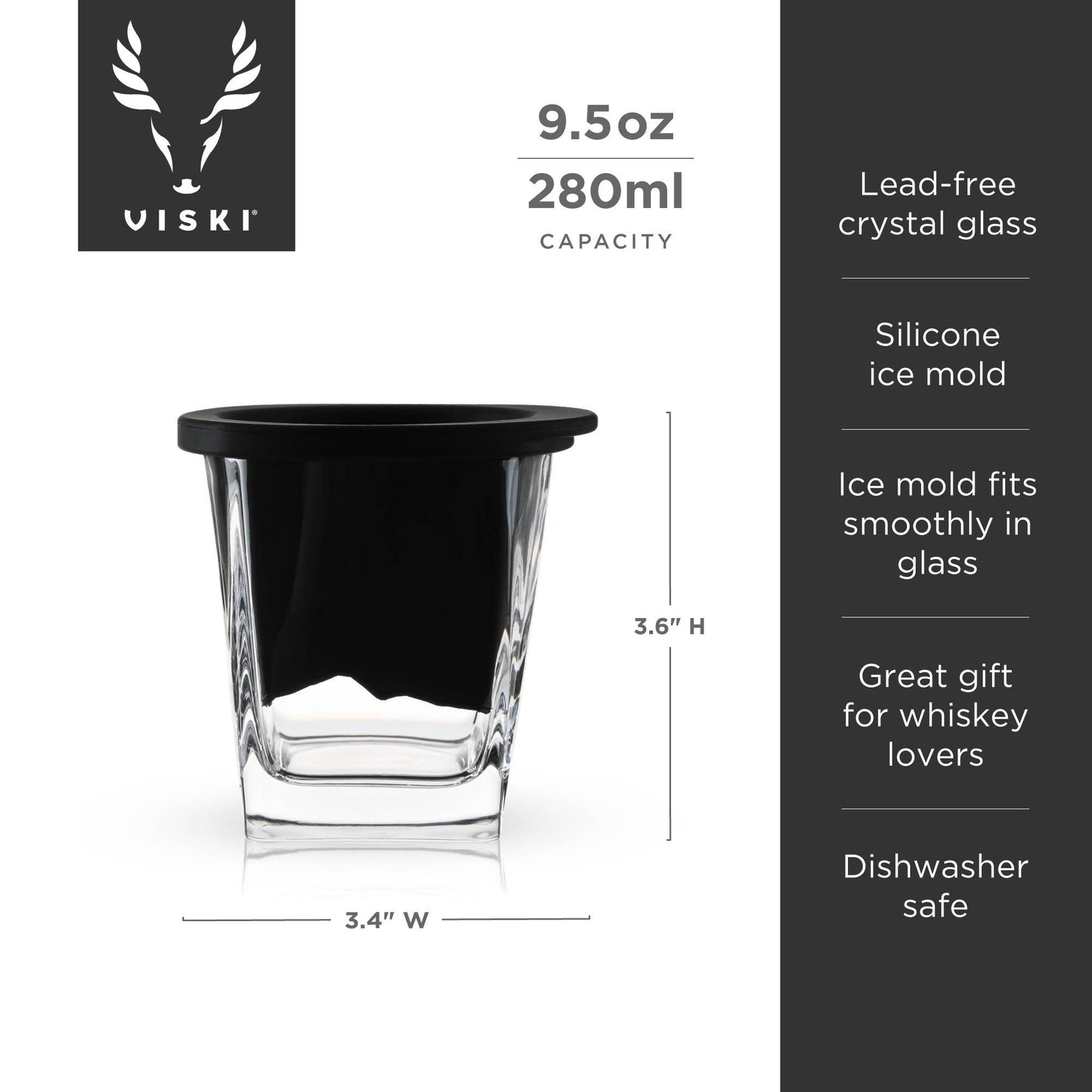 Viski Glacier Rocks® Mountain Ice Mold and Crystal Whiskey Glass - Perfect Men’s Gift!
