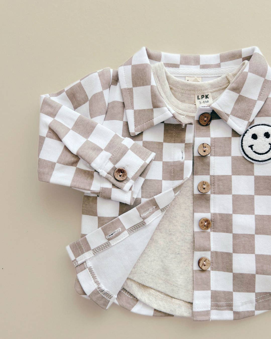 Kids Clothing Cotton Fall Shacket with Smiley Checkered Pattern