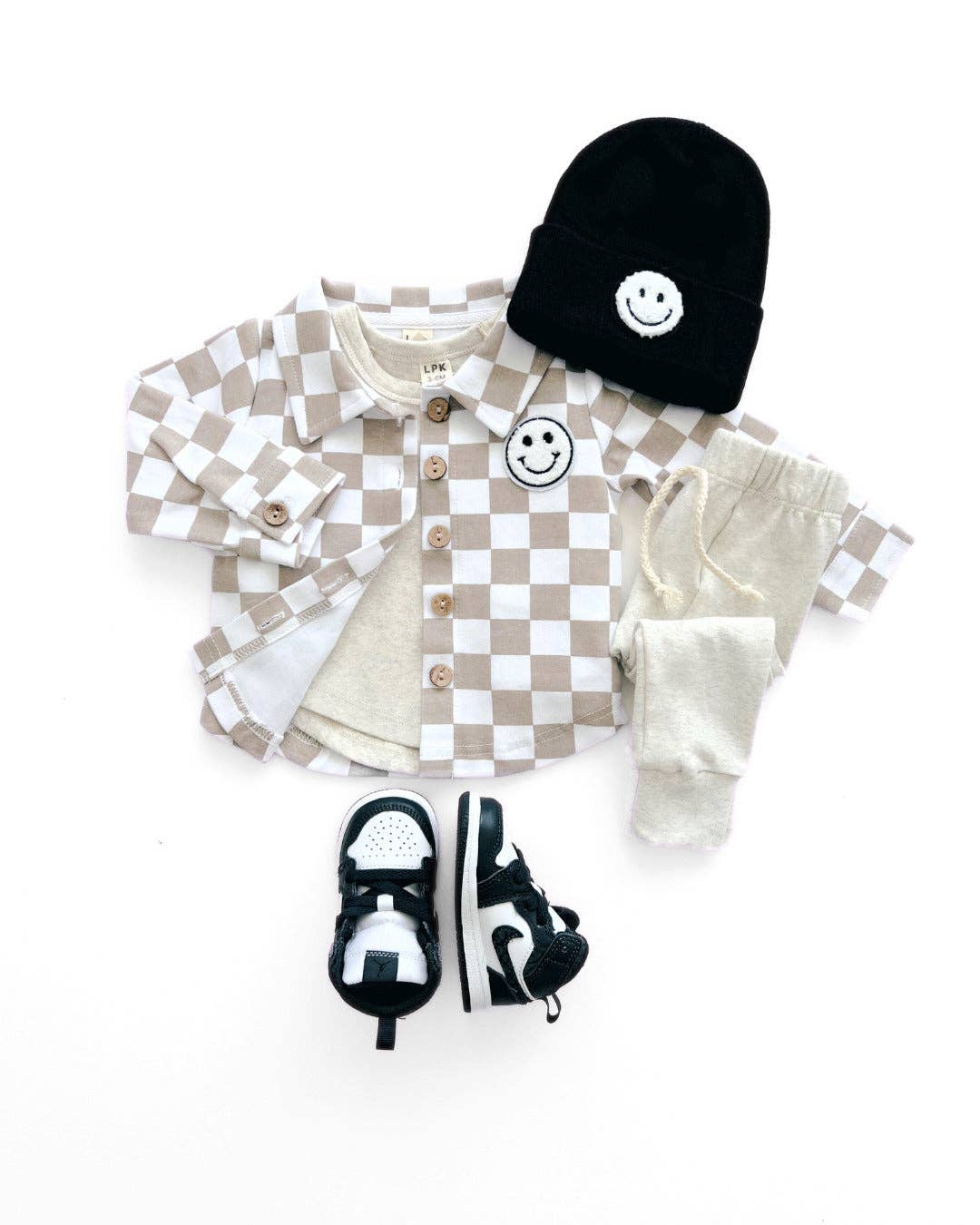 Kids Clothing Cotton Fall Shacket with Smiley Checkered Pattern