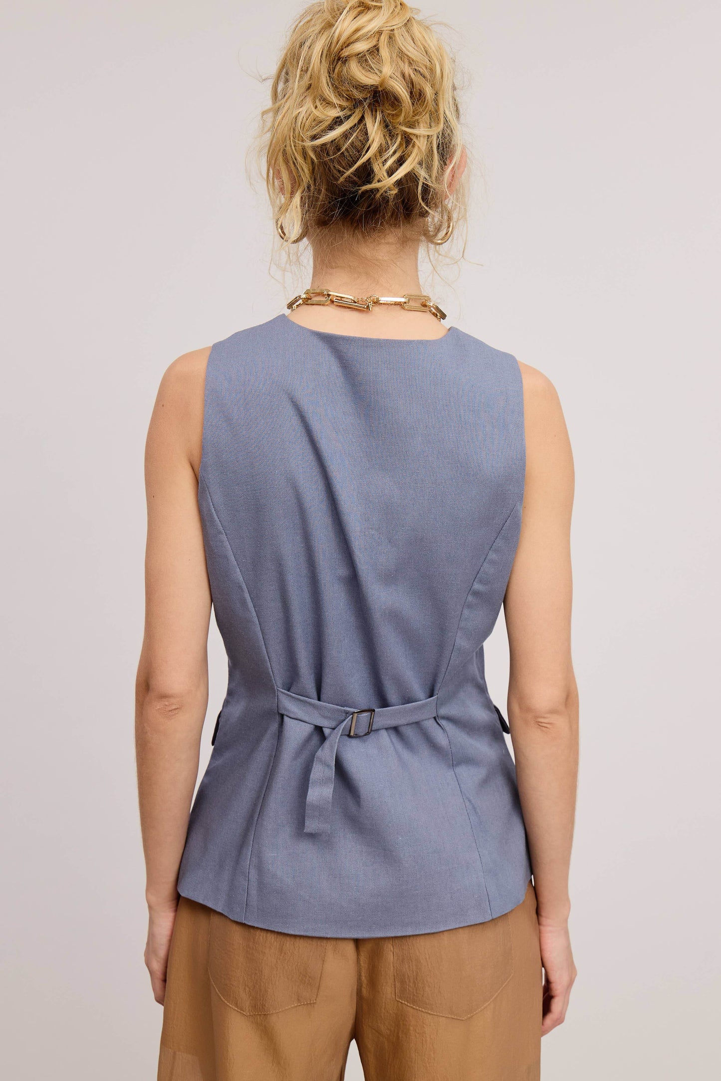 TAILORED BUTTONED VEST ADJUSTABLE BACK BELT - SAUVAGE ZSA™