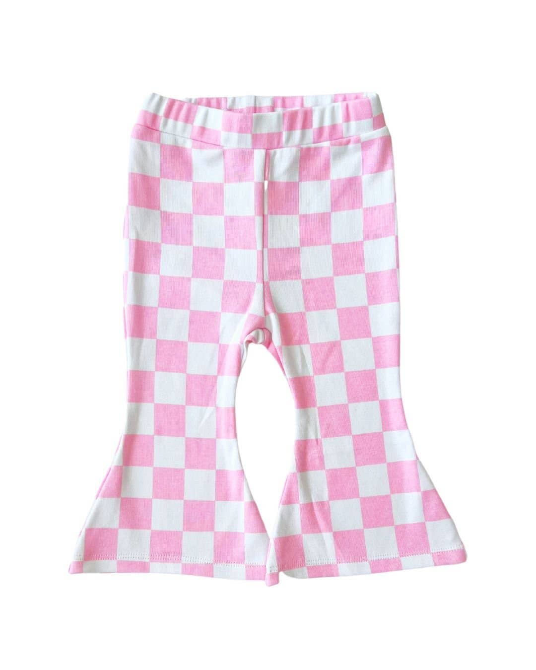Kids Checkered Pink Flare Pants