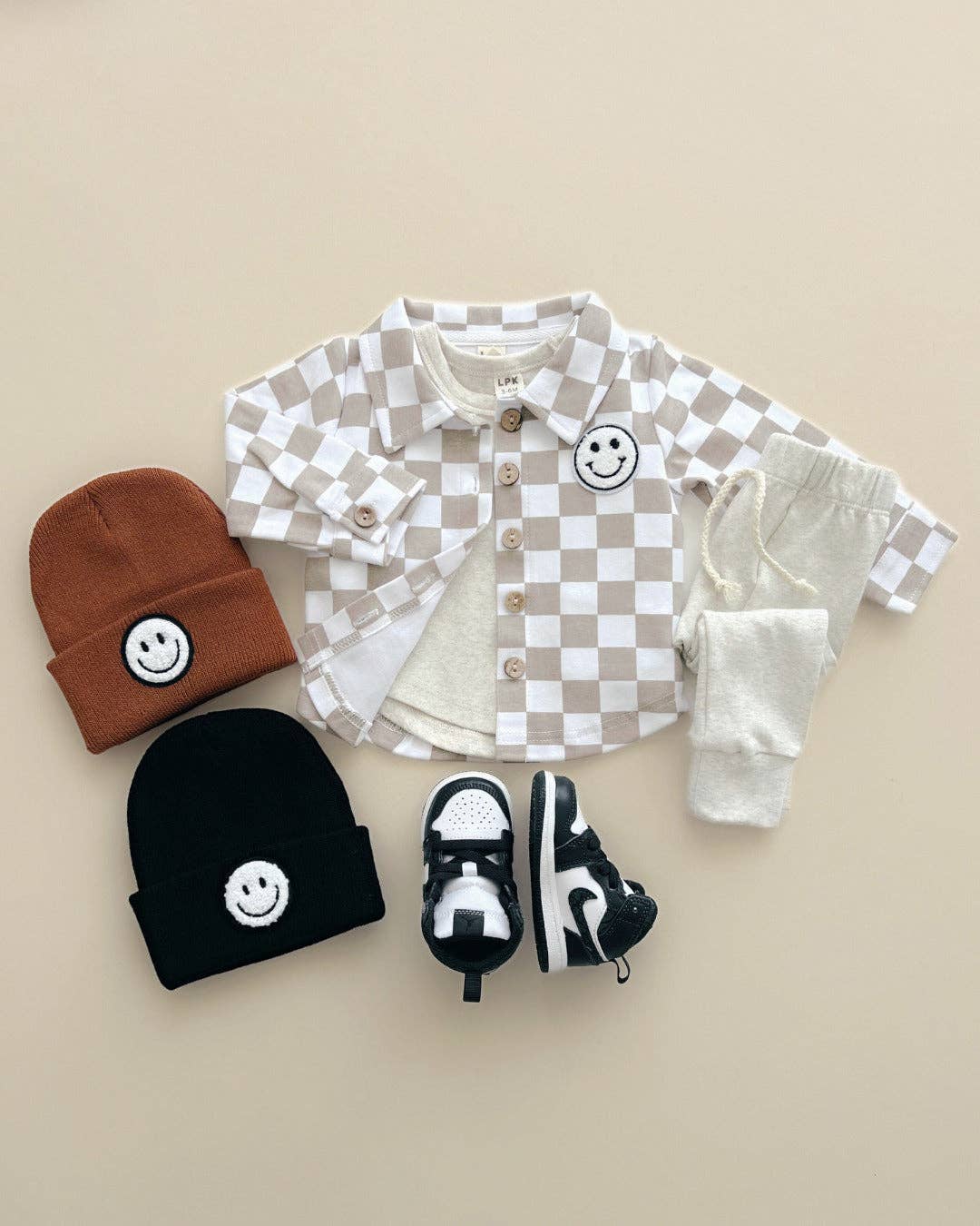 Kids Clothing Cotton Fall Shacket with Smiley Checkered Pattern