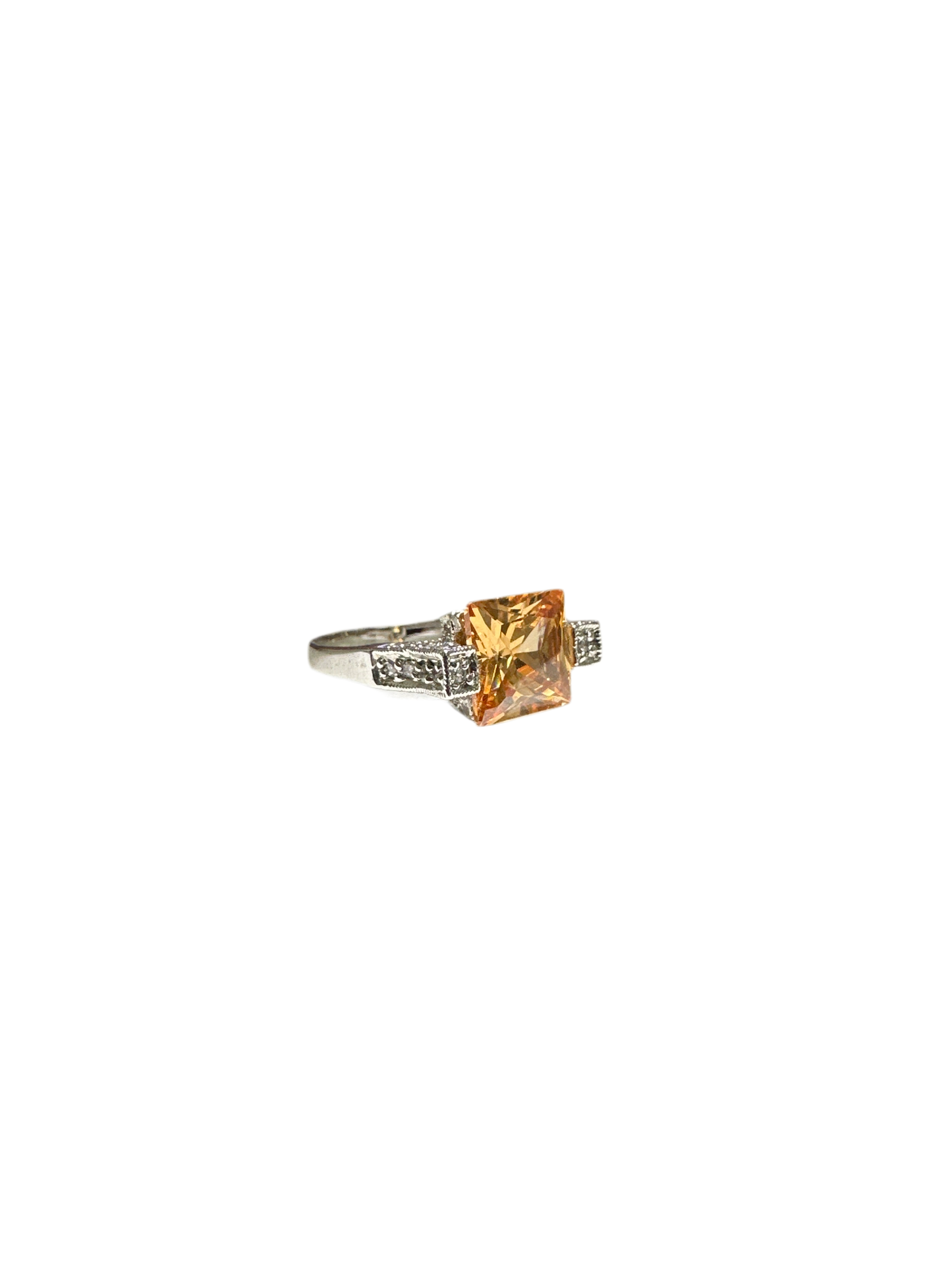 Stunning Princess Cut Gemstone Ring with Inlaid Crystals and .925 Sterling Silver Band - Size 9
