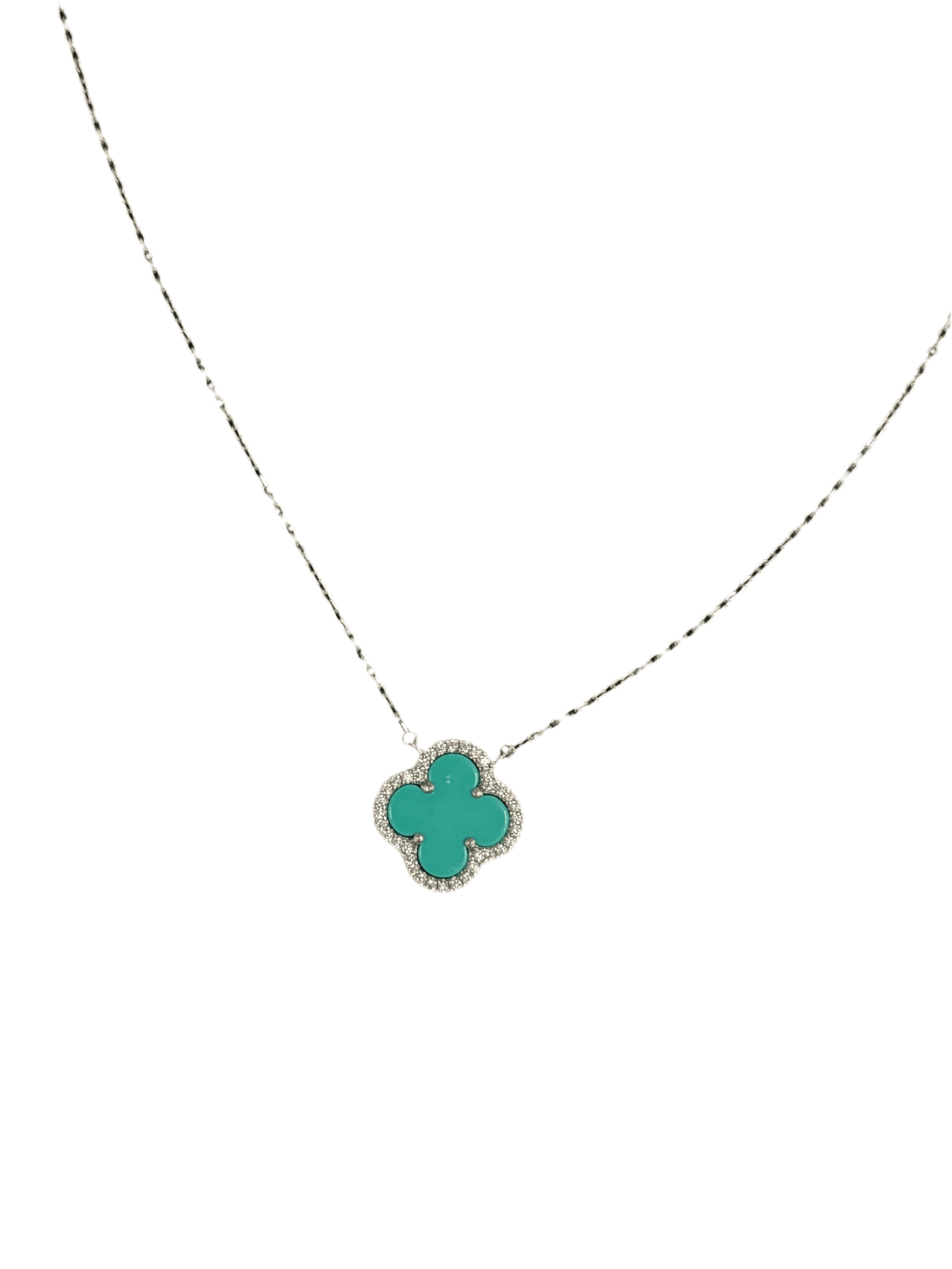 Sterling Silver Necklace with Genuine Turqoise Stone & Crystal Clover - SAUVAGE ZSA™