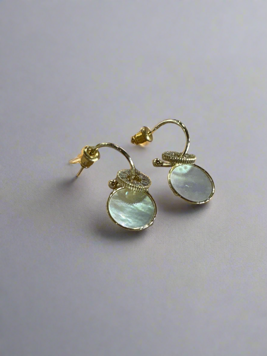 Parisienne Gold Plated Baguette Crystal and Mother of Pearl Hoop Studs