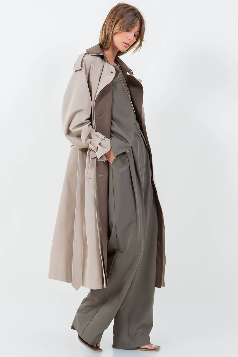CONTRAST DOUBLE BREASTED TRENCH COAT - SAUVAGE ZSA™