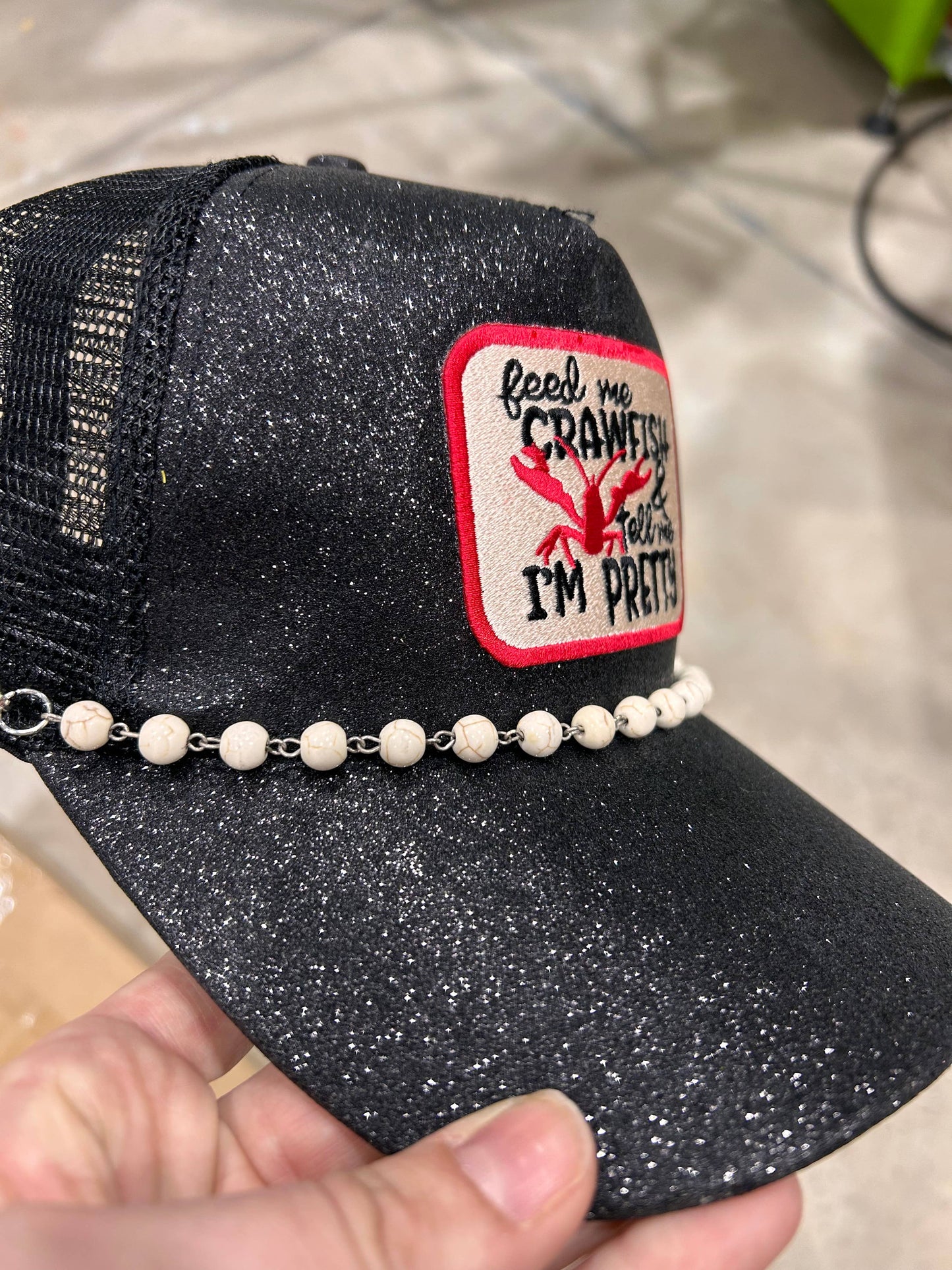 White Turquoise Trucker Hat Chain