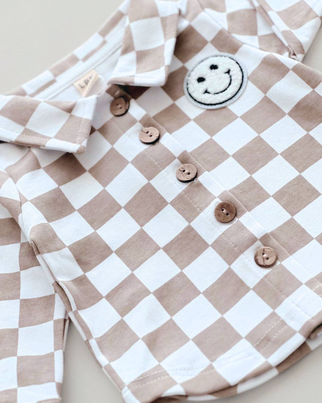 Kids Clothing Cotton Fall Shacket with Smiley Checkered Pattern