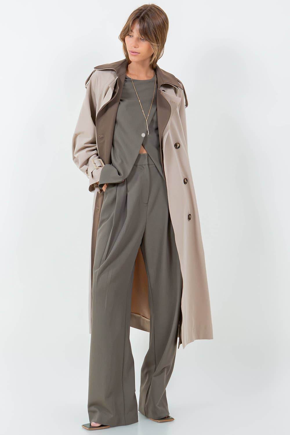 CONTRAST DOUBLE BREASTED TRENCH COAT - SAUVAGE ZSA™