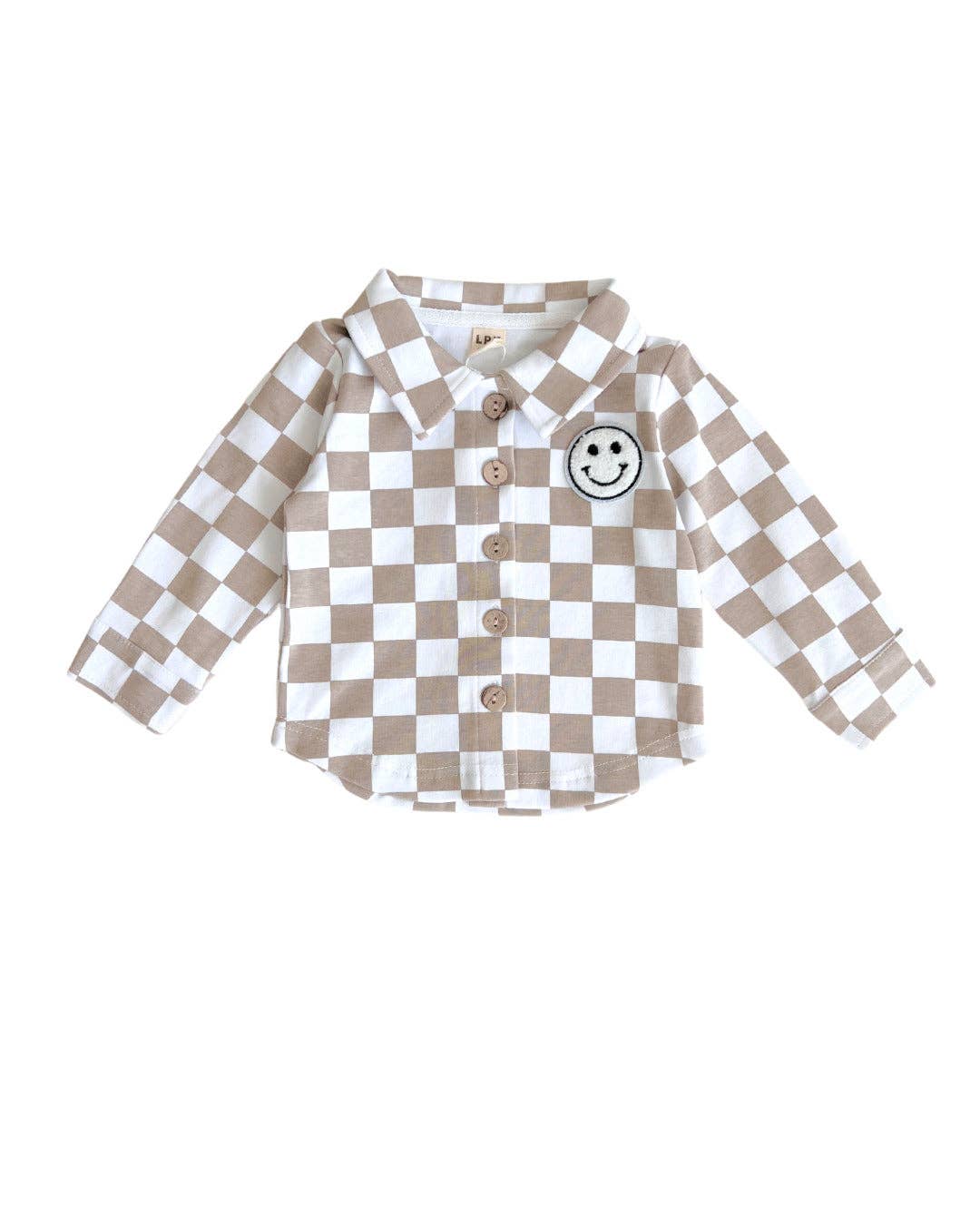 Kids Clothing Cotton Fall Shacket with Smiley Checkered Pattern