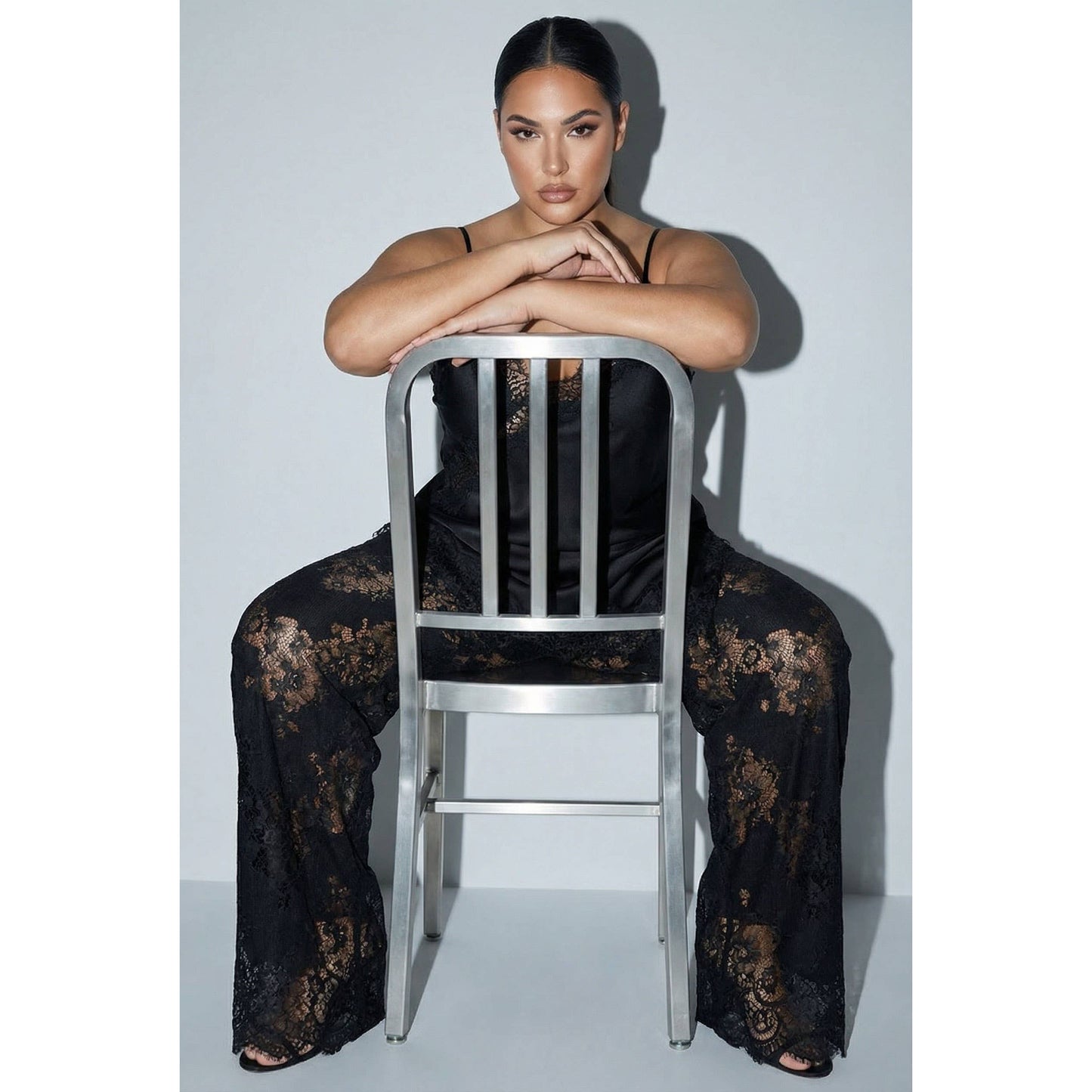 Satin Lace Trim Cami and Pants Set Plus Size