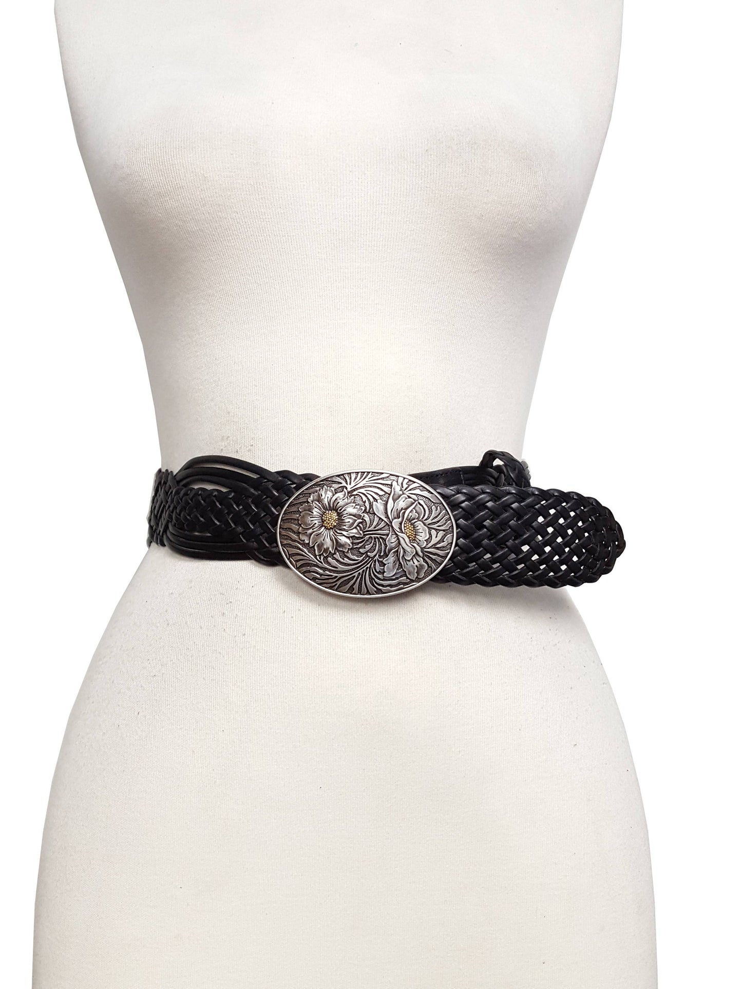 Hand Braided Leather Belt with Western Sunflower Buckle