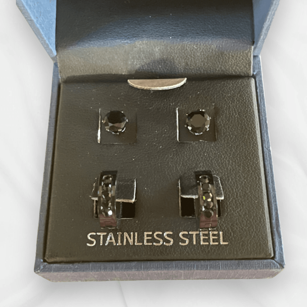 Black Crystal Earring Set with Studs & Huggies - SAUVAGE ZSA™
