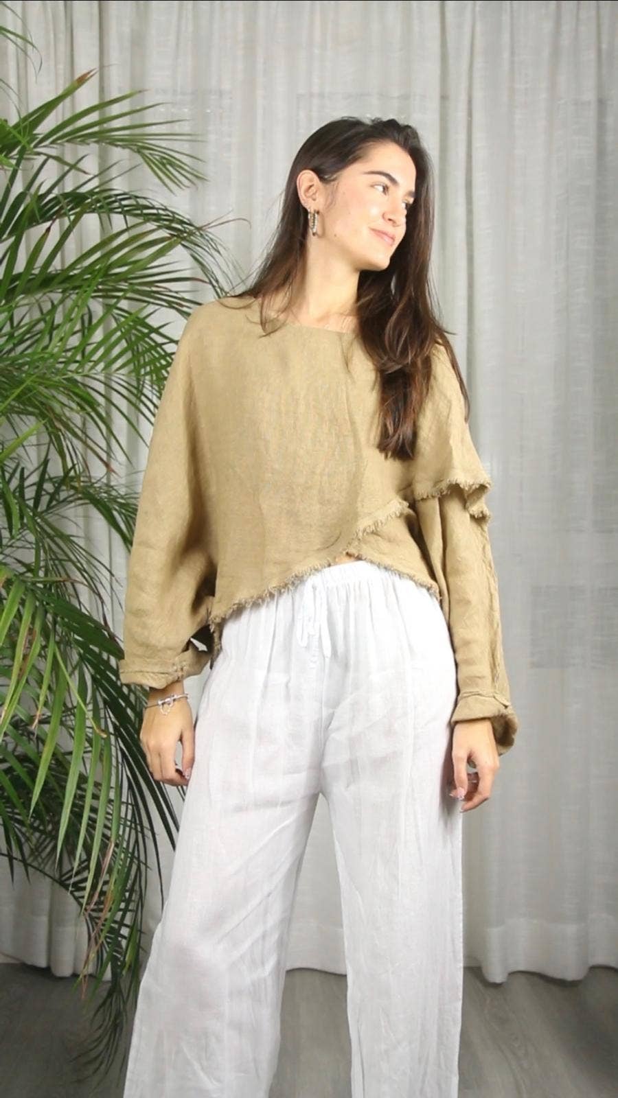 Bohemian Earth Toned Italian Linen Blouse