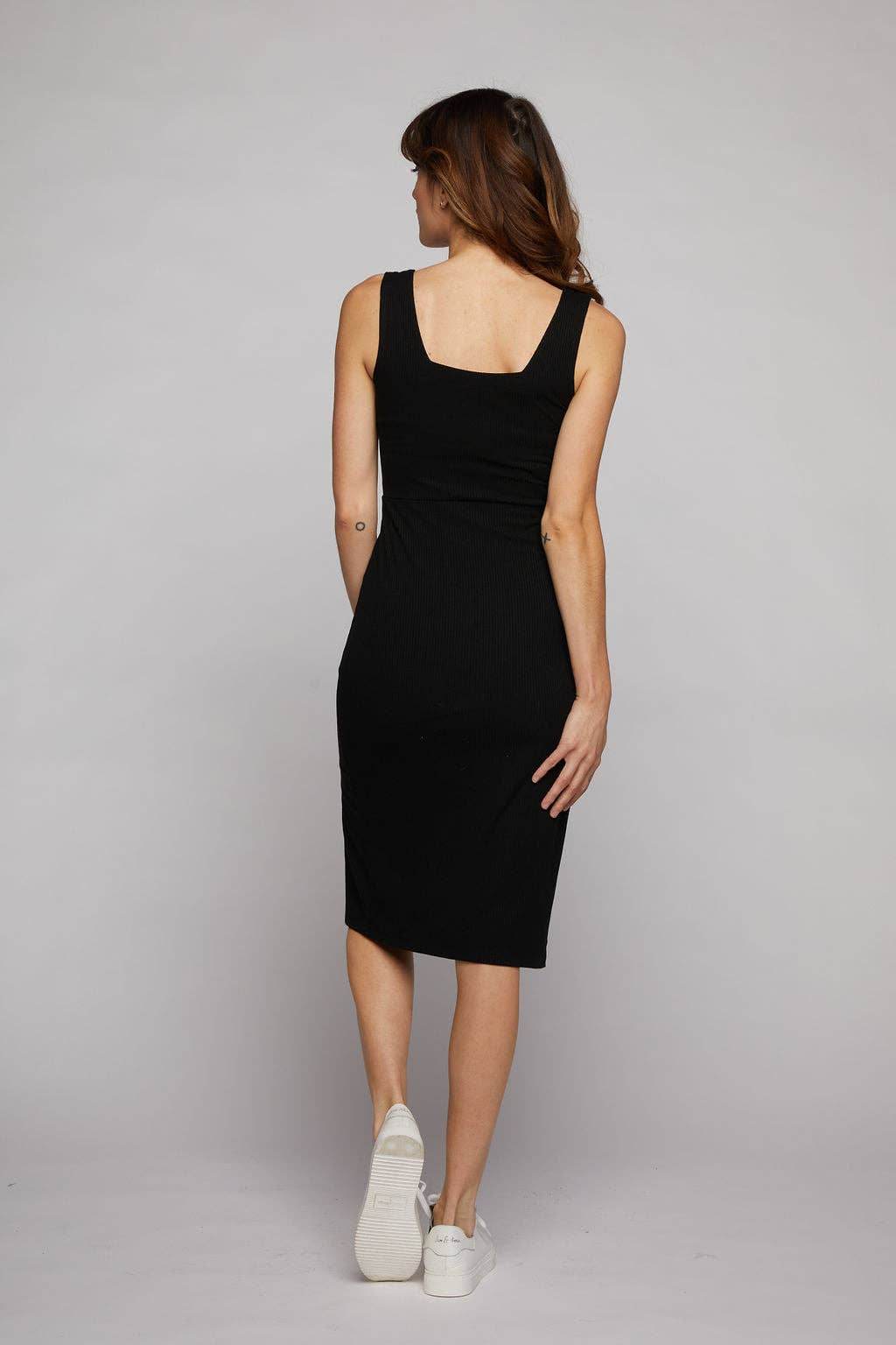 Square Neck Little Black Dress with High Slit - SAUVAGE ZSA™