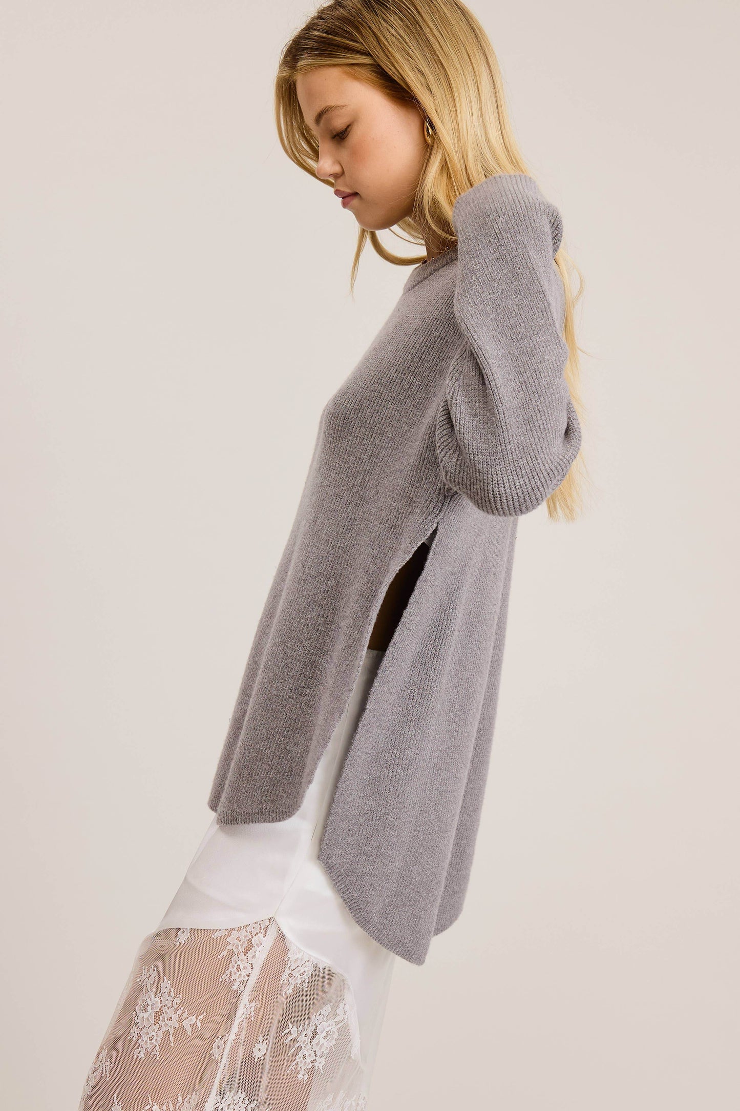 Cozy Knit Sweater with Dual Side Slit - SAUVAGE ZSA™