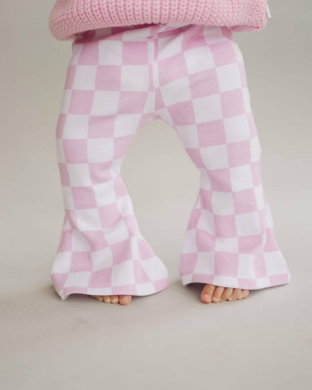 Kids Checkered Pink Flare Pants