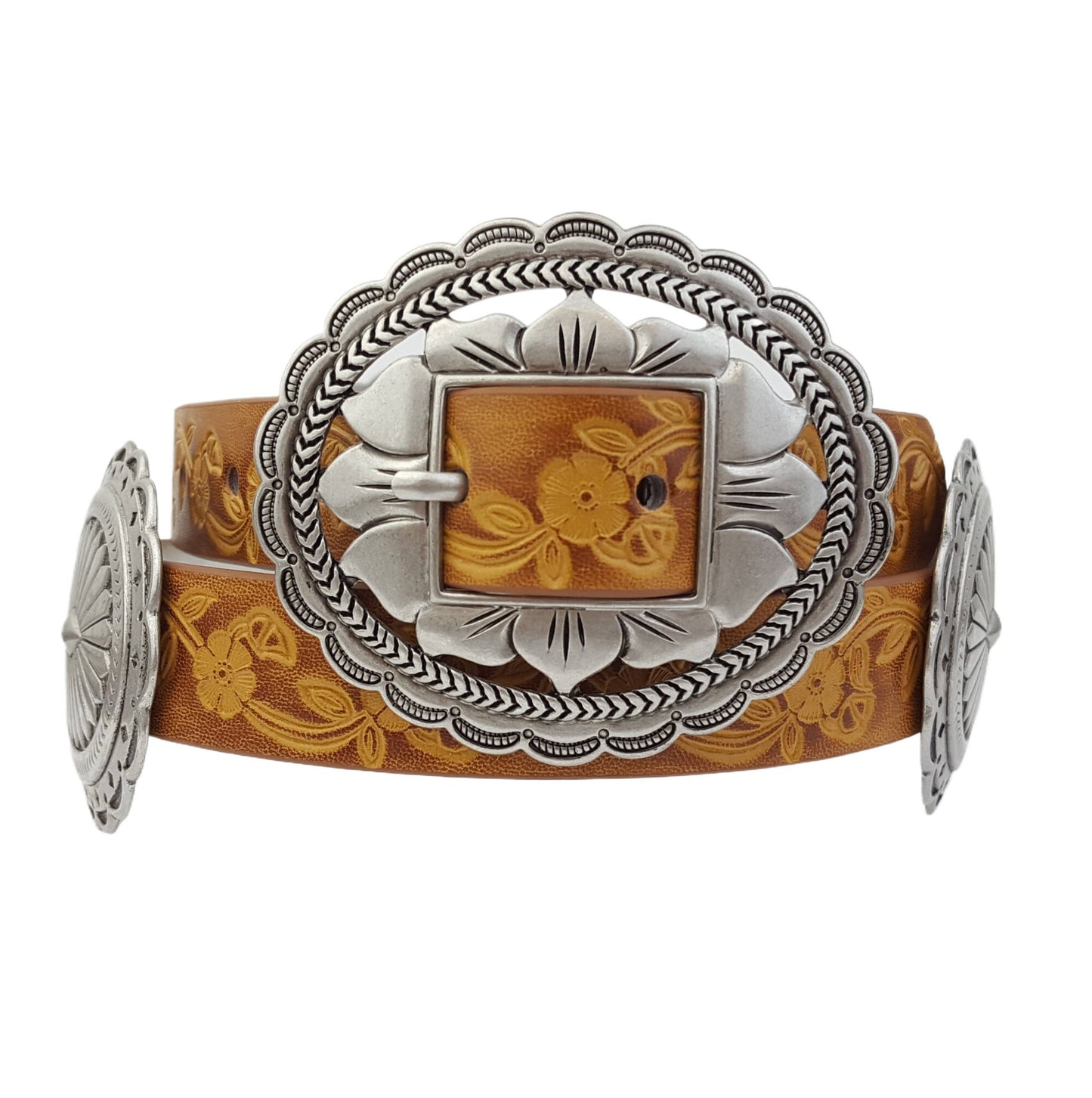 Concho Waist Belt with Floral Embossed Belt